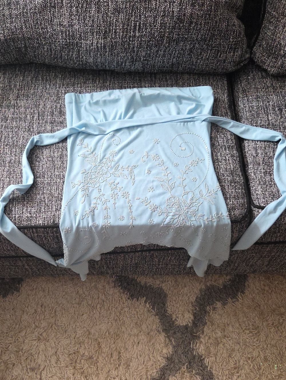 Light Blue Silky Embellished Women's Strapless Top